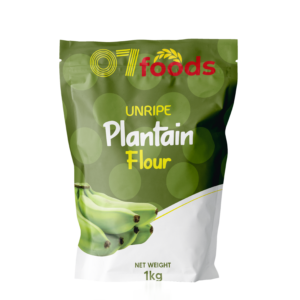 07 Foods unripe plantain flour in branded packaging